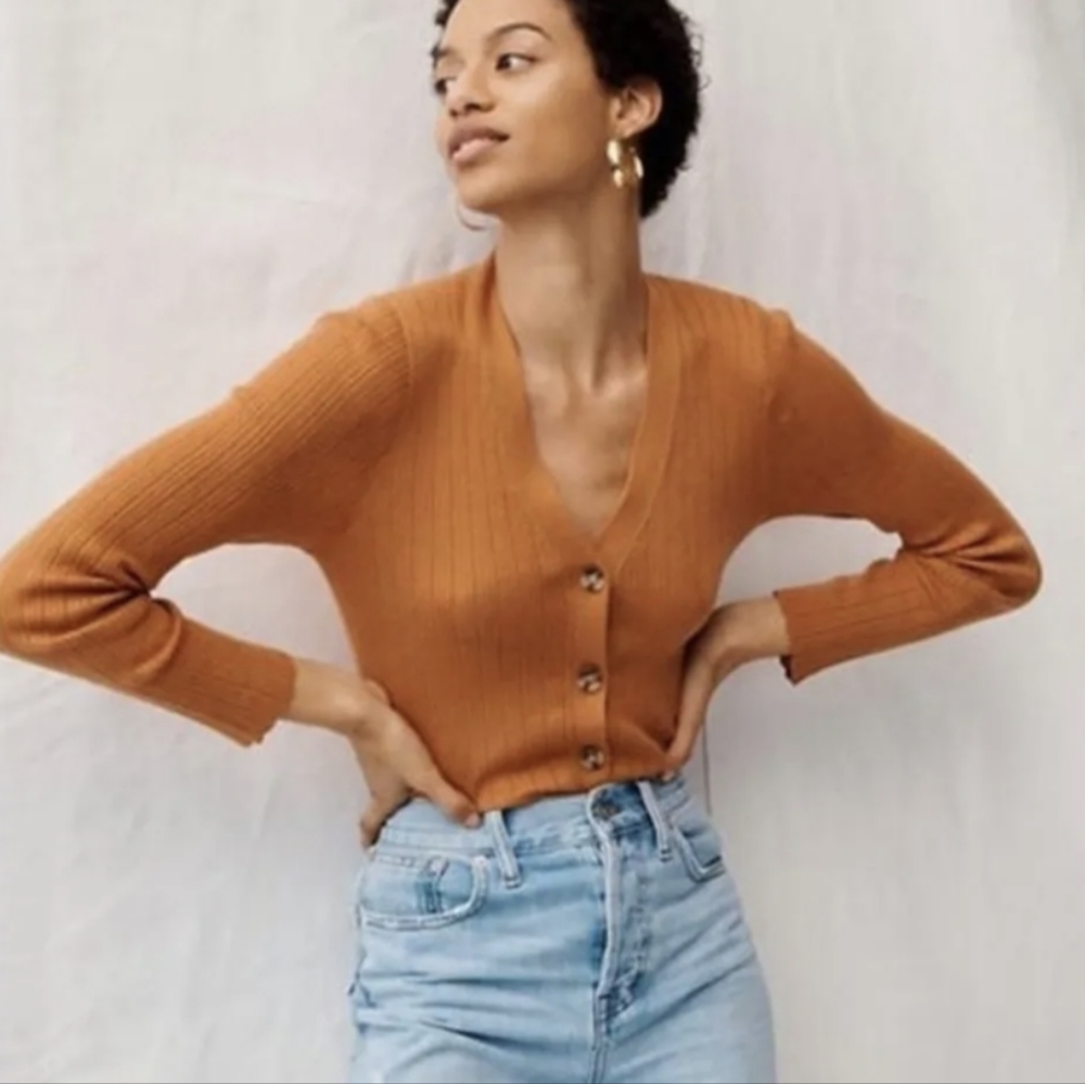 Rust Colored Ribbed Cardigan